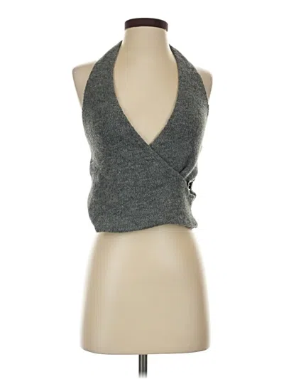 Zara Sleeveless Top Gray Halter Neckline Tops In Green