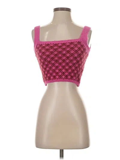 Pre-owned Zara Sleeveless Top Pink Checkered/gingham Pattern Square Neckline Tops