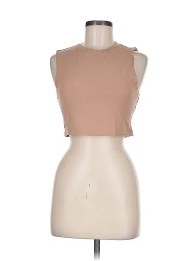Pre-owned Zara Sleeveless Top Tan Halter Neckline Tops In Brown