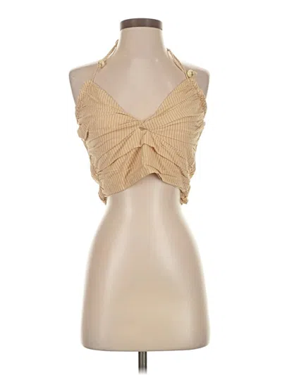 Pre-owned Zara Sleeveless Top Tan Halter Neckline Tops In Brown