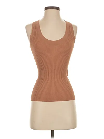 Pre-owned Zara Sleeveless Top Tan Scoop Neck Tops In Brown