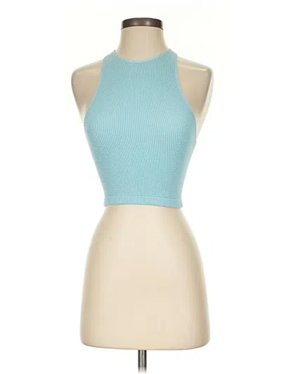 Pre-owned Zara Sleeveless Top Teal Halter Neckline Tops In Blue