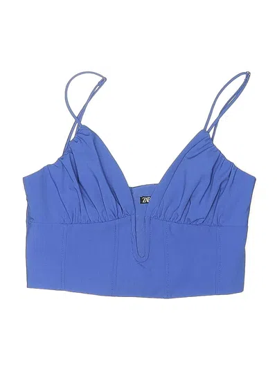 Pre-owned Zara Swimsuit Top Blue Solid Pattern Swimwear