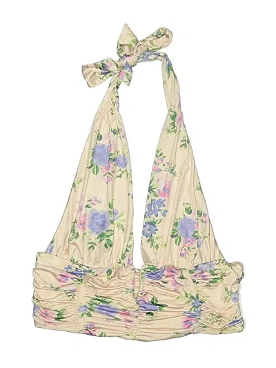 Pre-owned Zara Swimsuit Top Ivory Floral Pattern Swimwear