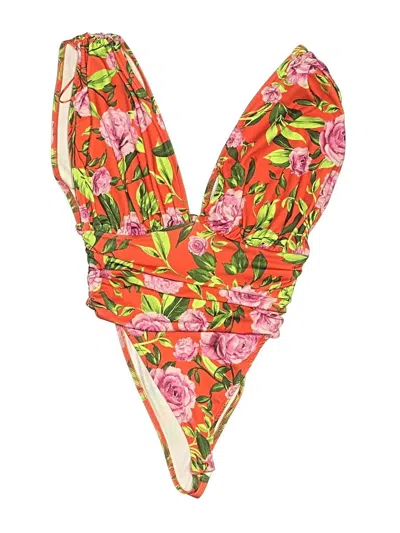 Pre-owned Zara Swimsuit Top Orange Floral Pattern Swimwear
