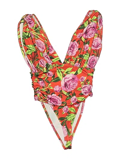 Zara Swimsuit Top Orange Floral Pattern Swimwear In Multi