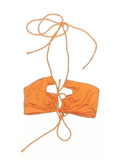 Pre-owned Zara Swimsuit Top Orange Solid Pattern Swimwear