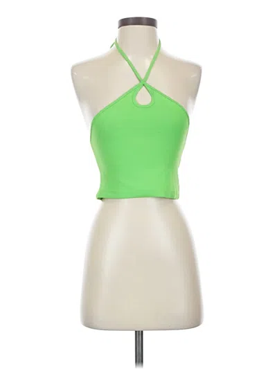 Pre-owned Zara Tank Top Green Solid Pattern Halter Neckline Tops