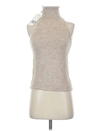 Zara Tank Top Tan Halter Neckline Tops In Gray