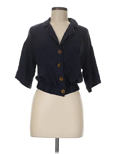 Pre-owned Zara Trf 3/4 Sleeve Button Down Shirt In Black
