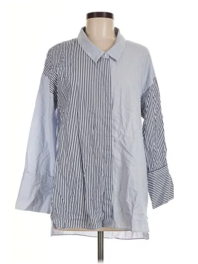 Pre-owned Zara Trf 3/4 Sleeve Button Down Shirt In Blue