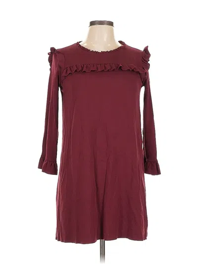 Pre-owned Zara W&b Collection 3/4 Sleeve Top Burgundy Ruffles Neckline Tops