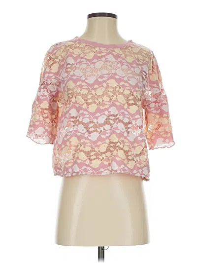 Pre-owned Zara W&b Collection 3/4 Sleeve Top Pink Mock Neckline Tops