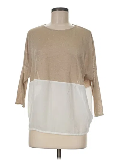 Pre-owned Zara W&b Collection 3/4 Sleeve Top Tan Crew Neck Tops