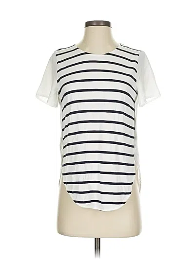 Pre-owned Zara W&b Collection Short Sleeve Top Ivory Stripes Pattern Crew Neck Tops In White
