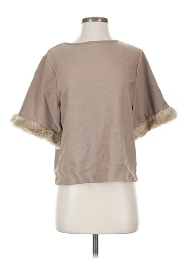 Pre-owned Zara W&b Collection Short Sleeve Top Tan Crew Neck Tops In Brown