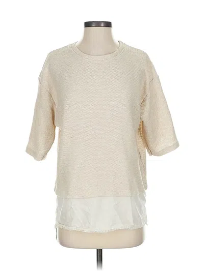 Pre-owned Zara W&b Collection Short Sleeve Top Tan Crew Neck Tops In Brown