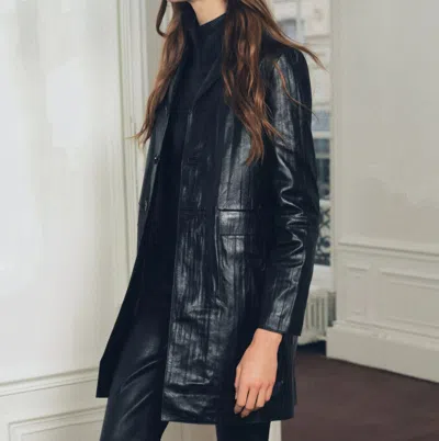 Pre-owned Zara Woman Leather Coat With Crinkle Effect Zw Wrinkled Black Xs-l 3436/240