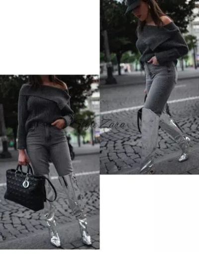 Pre-owned Zara Woman Metallic Over-the-knee Boots Silver Sz 8 Eu39 | 3080/310