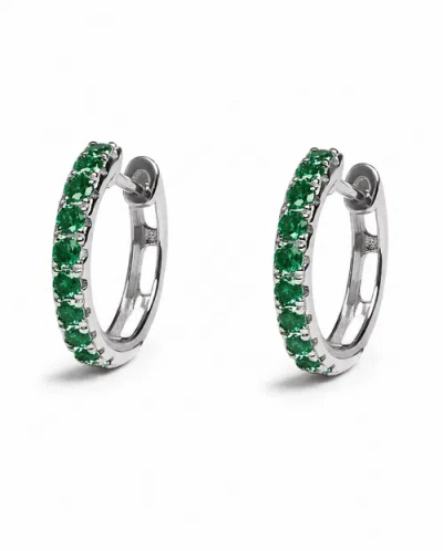 Zarux Green Emerald Bold Diamond Huggies In Red