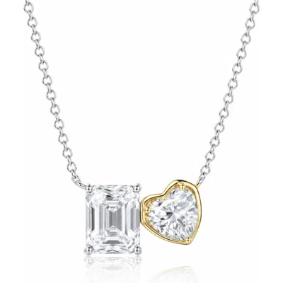 Zarux Harmony Heart & Emerald Necklace In Yellow Gold