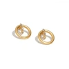 Zarux Hoop With Three Stones Earrings In Gold