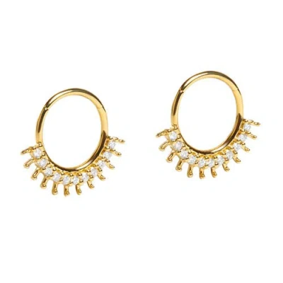 Zarux Radiant Sunburst Diamond Hoop Earrings In Gold