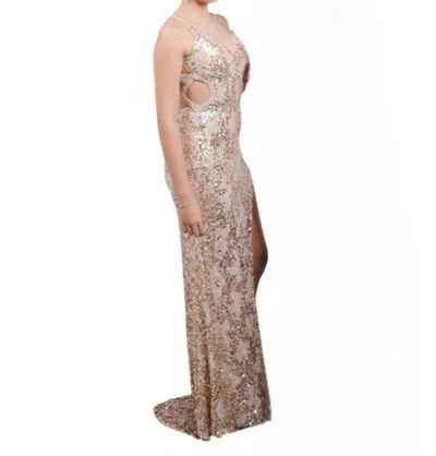Zasa Chic Sequin Cut Out Gown In Champagne In White