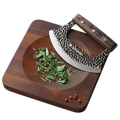 Zassenhaus Mincer Herb Chopper & Board (chopper: 6.7 X 4.3  Board: 7.8 X 7.8) In Silver;brown