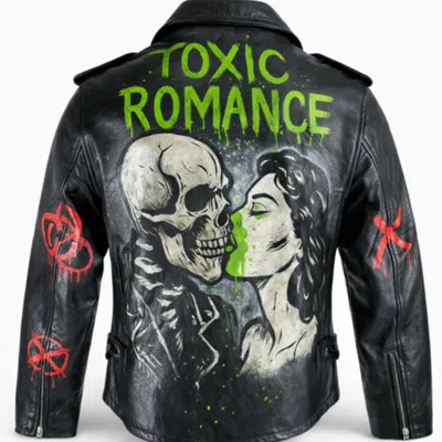 Zasta Studio Complete Hand-painted Men Biker Leather Jacket In Black