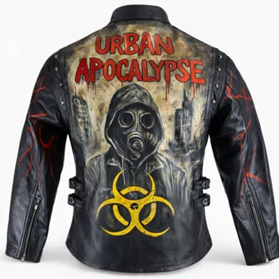 Zasta Studio Complete Hand-painted Men Leather Biker Jacket In Multi