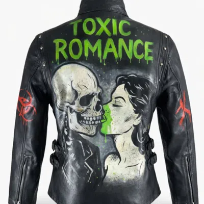Zasta Studio Complete Hand-painted Women Biker Jacket In Black