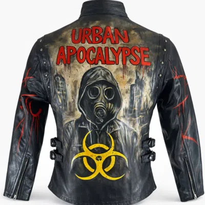 Zasta Studio Complete Hand-painted Women Leather Biker Jacket In Black