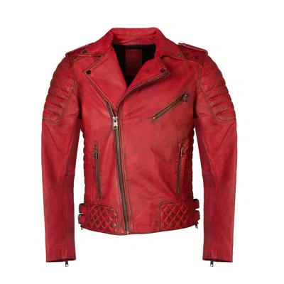 Zasta Studio Men's Blue Motorcycle-men - Red Leather Biker Jacket