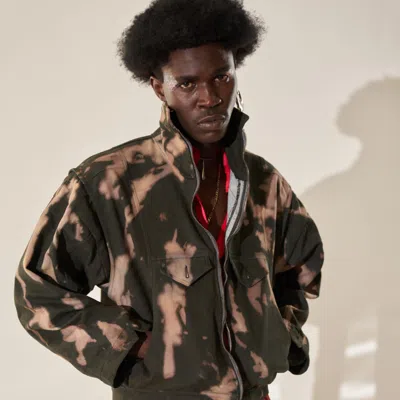 Zasta Studio Men's Color Palette Raw Denim Dark Green Camouflaged Oversized Jacket E Four In Black/white