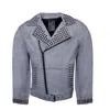 Zasta Studio Men's Grey Rockstar Biker Stud Leather Jacket In Grey