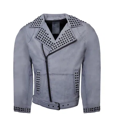 Zasta Studio Men's Grey Rockstar Biker Stud Leather Jacket