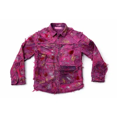 Zasta Studio Men's Pink Wearable Ruins Shredded Denim Colored Jacket