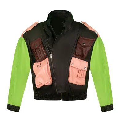 Zasta Studio Men's The Wizard Multicolor Leather Bomber Jacket In Black