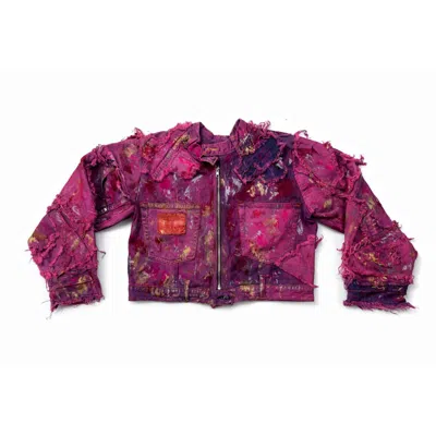 Zasta Studio Men's Wearable Ruins Pink Shredded Denim Crop Jacket