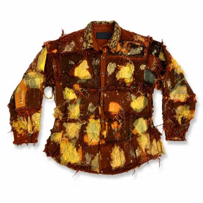Zasta Studio Men's Wearable Ruins Red Gold Shredded Denim Colored Jacket A In Red/yellow