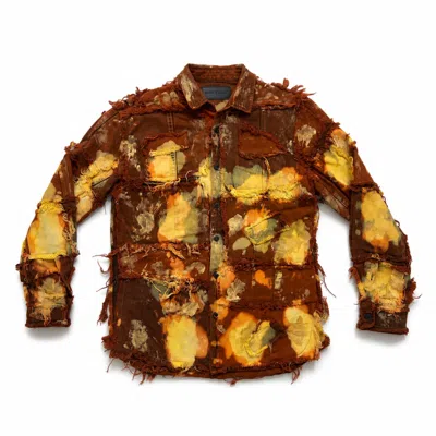 Zasta Studio Men's Wearable Ruins Red Gold Shredded Denim Colored Jacket B In Red/yellow