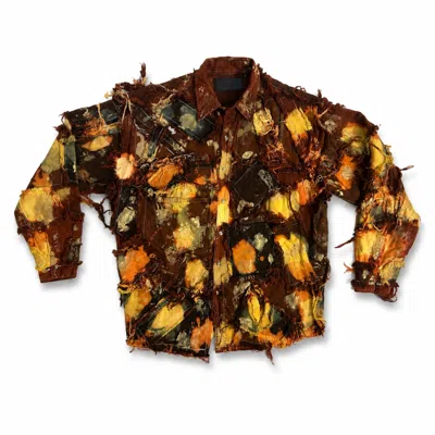 Zasta Studio Men's Wearable Ruins Red Gold Shredded Denim Colored Jacket C In Red/yellow