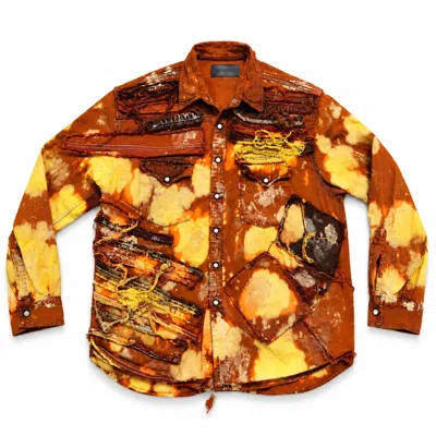 Zasta Studio Men's Wearable Ruins Red Gold Shredded Denim Colored Jacket E In Red/yellow