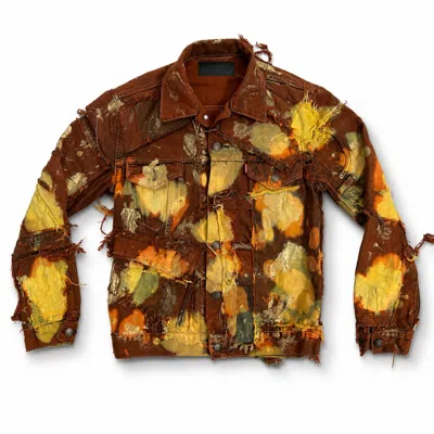 Zasta Studio Men's Wearable Ruins Red Gold Shredded Denim Colored Jacket In Red/yellow