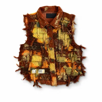Zasta Studio Men's Wearable Ruins Red Gold Shredded Denim Colored Vest In Red/yellow