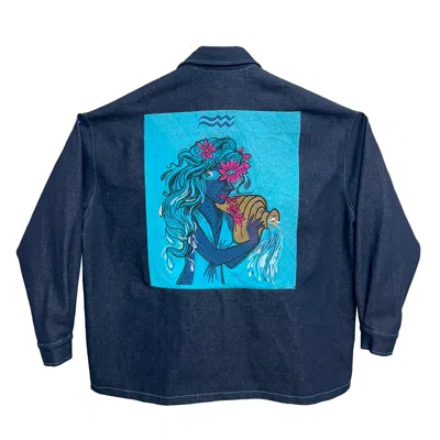 Zasta Studio Men's Zodiac Aquarius Denim Embroidered Coat Jacket