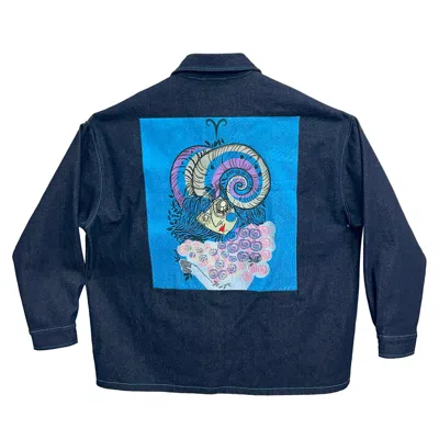 Zasta Studio Men's Zodiac Aries Denim Embroidered Coat Jacket