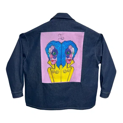 Zasta Studio Men's Zodiac Gemini Denim Embroidered Coat Jacket