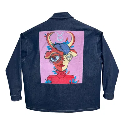 Zasta Studio Men's Zodiac Taurus Denim Embroidered Coat Jacket